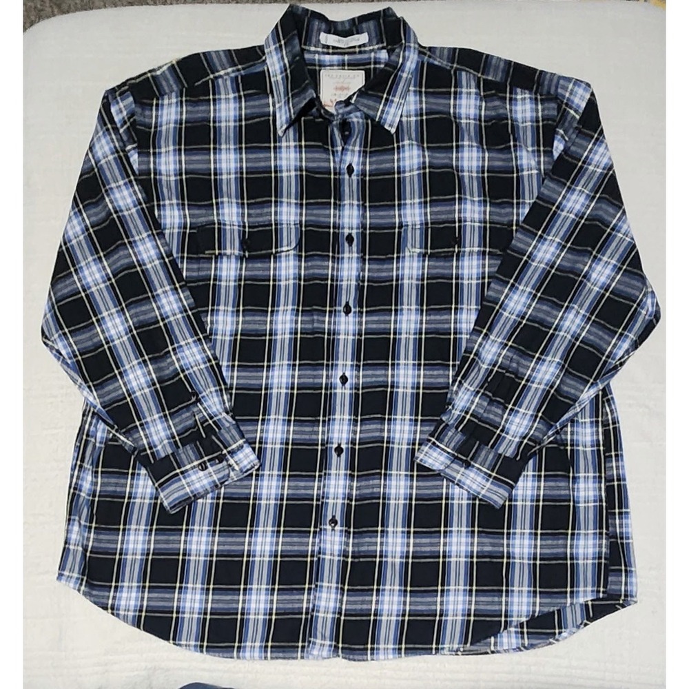 Orvis Vintage Heavy Flannel Button Long Sleeve Shirt Large Plaid Cotton XXL Blue